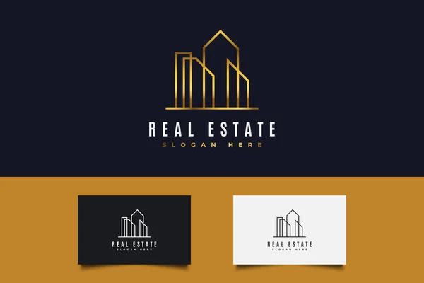 Λογότυπο Real Estate Gold Gradient Στυλ Γραμμής Πρότυπο Σχεδιασμού Κατασκευής — Διανυσματικό Αρχείο