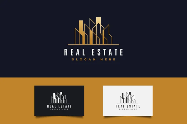 Real Estate Logo Gold Gradient Line Style Будівництво Архітектура Або — стоковий вектор