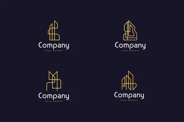 Ensemble Logo Immobilier Bâtiment Construction Avec Style Ligne Dans Concept — Image vectorielle