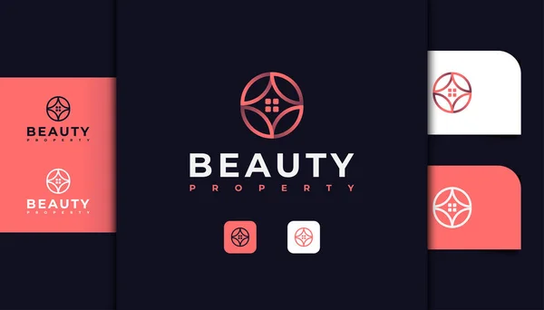 Abstrakt Real Estate Logo Flower Concept Pink Gradient Logo Budovy — Stockový vektor