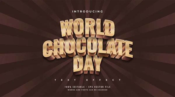 World Chocolate Day Text Guld Och Choklad Med Präglad Effekt — Stock vektor