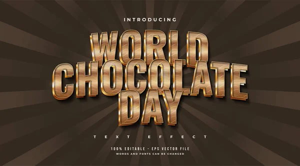 World Chocolate Day Text Guld Och Choklad Med Präglad Effekt — Stock vektor