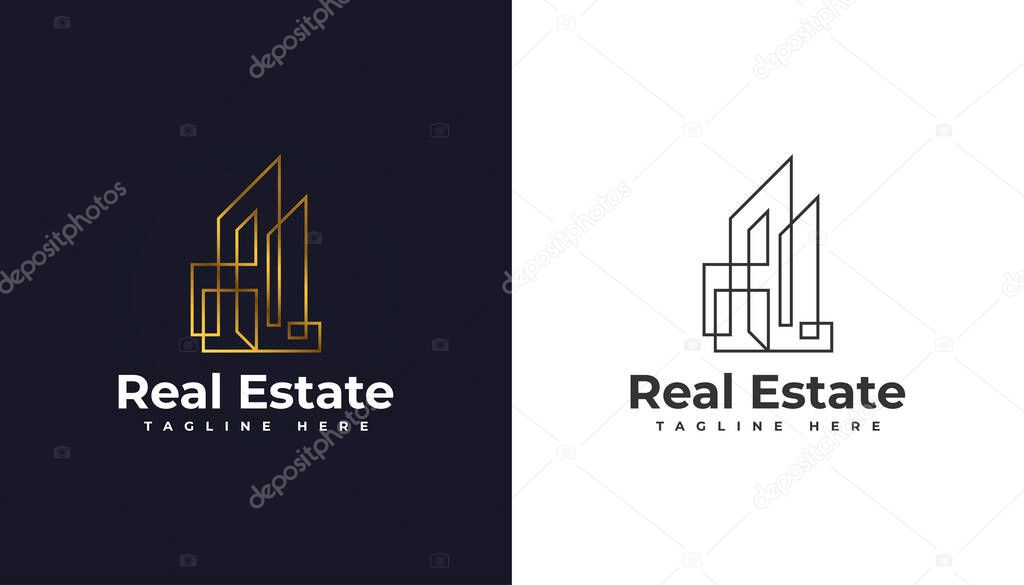 Luxury Gold Real Estate Logo. Building, Property Development, Architecture and Construction Logo