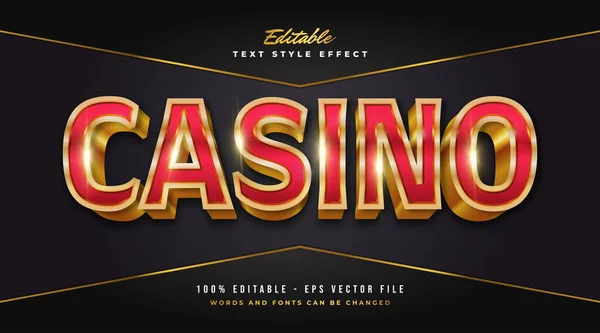 Luxe Red Gold Casino Tekst Met Reliëf Effect Bewerkbaar Effect — Stockvector