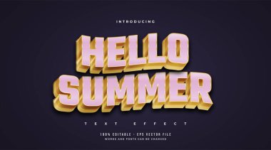 Merhaba Pembe ve Altın Yazı Yazı Kabartmalı ve Dalgalı Efektli. Düzenlenebilir Metin Efekti