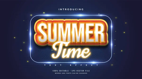 Summer Time Text Cartoon Style Orange Neon Effect Upravitelný Efekt — Stockový vektor