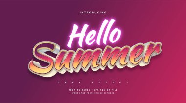 Renkli Stil ve Parlayan Neon Efekti ile Merhaba Yaz Metni. Düzenlenebilir Metin Biçimi Efekti