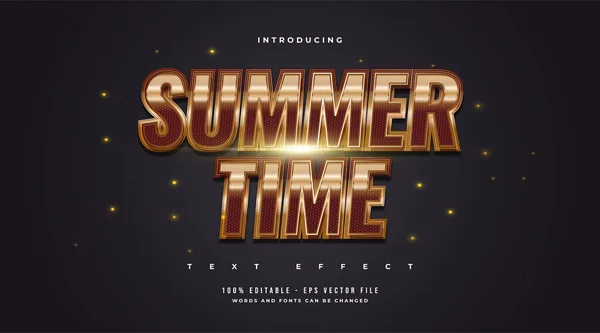 Summer Time Text Golden Brown Embossed Effect Efekt Upravitelného Stylu — Stockový vektor