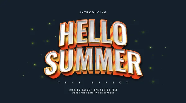 Hello Summer Text Λευκό Και Πορτοκαλί Χρώμα Καμπύλο Και Ανάγλυφο — Διανυσματικό Αρχείο