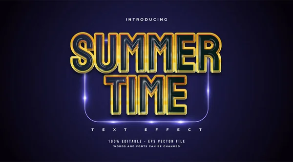 Summer Time Text Blue Yellow Style Effect Efekt Upravitelného Stylu — Stockový vektor