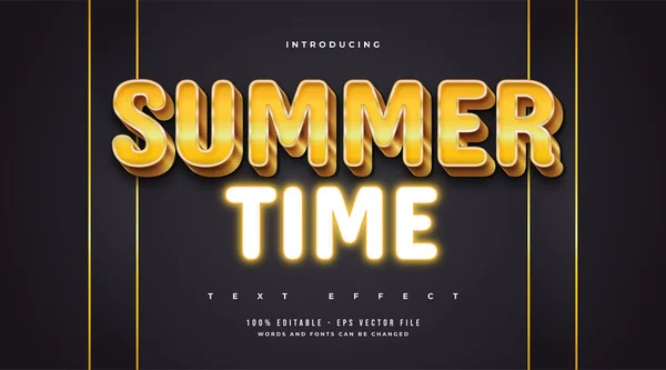 Summer Time Text Luxury Gold Style Glowing Neon Effect Efekt — Stockový vektor