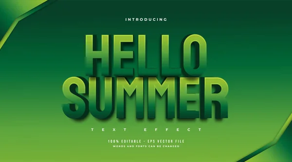 Hello Summer Text Green Gradient Embossed Effect Efekt Upravitelného Stylu — Stockový vektor