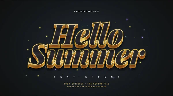 Hello Summer Bold Black Gold Embossed Effect Эффект Редактируемого Текста — стоковый вектор
