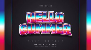 Renkli Retro Biçimli Merhaba Yaz Metni Kabartmalı ve Eğimli Efekt. Düzenlenebilir Metin Biçimi Efekti
