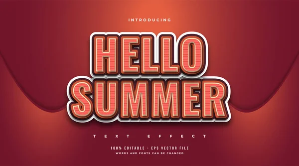 Hello Summer Text Vintage Cartoon Style Embossed Effect Efekt Upravitelného — Stockový vektor