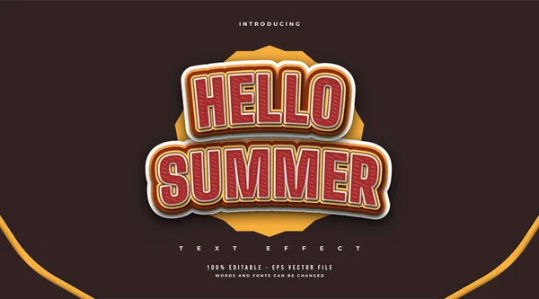 Hello Summer Text Vintage Cartoon Style Embossed Curved Effect Efekt — Stockový vektor