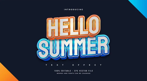 Hello Summer Text Blue Orange Style Embossed Effect Upravitelný Efekt — Stockový vektor
