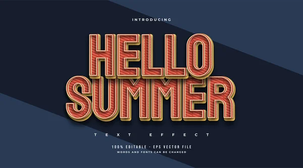 Hello Summer Text Vintage Style Embossed Effect Upravitelný Efekt Textu — Stockový vektor