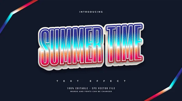 Texto Colorido Hora Verano Con Efecto Relieve Efecto Texto Editable — Vector de stock