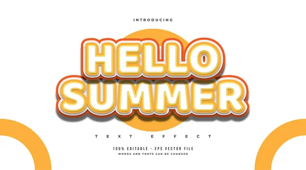 Hello Summer Text Λευκό Και Πορτοκαλί Χρώμα Στυλ Κινουμένων Σχεδίων — Διανυσματικό Αρχείο