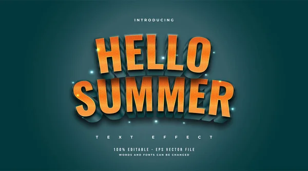 Hello Summer Text Πορτοκαλί Και Μπλε Στυλ Κινουμένων Σχεδίων Ανάγλυφο — Διανυσματικό Αρχείο