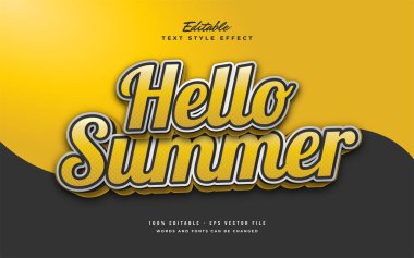 Hello Summer Text in Yellow Retro Style with 3D Embossed Effect. Editable Text Effect
