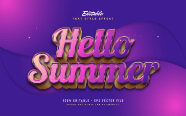 Merhaba Altın Yazı Metni ve 3D ve Kabartmalı Renkli Gradyan. Düzenlenebilir Metin Efekti