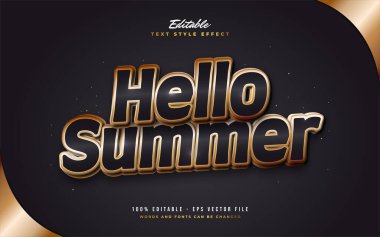 Hello Summer Text in Black and Gold with Embossed Effect. Editable Text Style Effect
