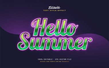 Renkli Retro Stili Parlayan Efektli Merhaba Yaz Metni. Düzenlenebilir Metin Biçimi Efekti