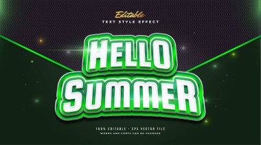 Kalın Yeşil ve Beyaz Eğri Efektli Merhaba Yaz Metni. Düzenlenebilir Metin Biçimi Efekti