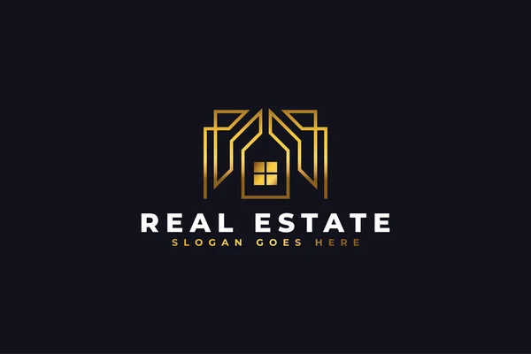 Real Estate Logo Design Line Style Gold Gradient 템플릿 — 스톡 벡터