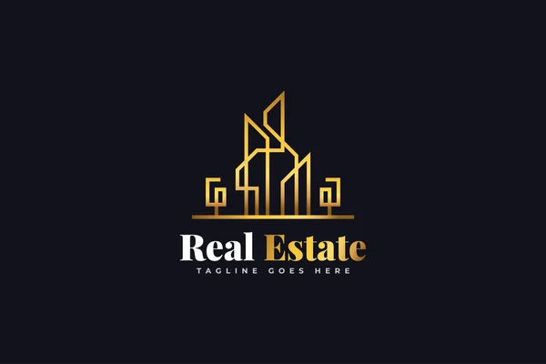 Real Estate Logo Design Line Style Arany Gradient Építőipari Építészeti — Stock Vector