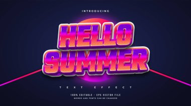 Renkli Retro Stili Parlayan Efektli Merhaba Yaz Metni. Düzenlenebilir Metin Efekti