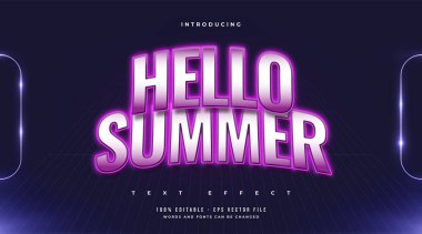 Renkli Retro Stili Eğri Efektli Merhaba Yaz Metni. Düzenlenebilir Metin Efekti
