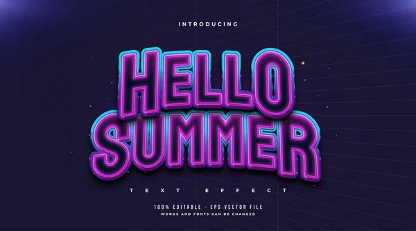 Hello Summer Text Colorful Retro Style Glowing Effect Editable Text — Stockový vektor