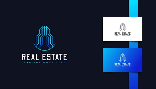 Moderní Minimalistický Real Estate Logo Blue Gradient Šablona Pro Návrh — Stockový vektor