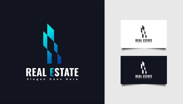 Logo Immobilier Moderne Avec Concept Abstrait Dégradé Bleu Modèle Conception — Image vectorielle