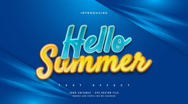 Hello Summer Синем Желтом Карикатурным Стилем Эффект Таблицы — стоковый вектор