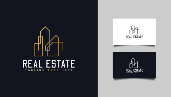 Gold Real Estate Logo Line Style Konstruktion Architektur Oder Gebäude — Stockvektor