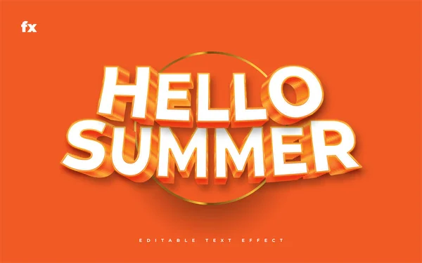 Hello Summer Text White Orange Embossed Effect Efekt Upravitelného Stylu — Stockový vektor