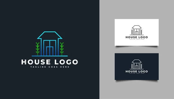 Immobilien Logo Mit Minimalistischem Konzept Blauem Farbverlauf Bau Architektur Gebäude — Stockvektor