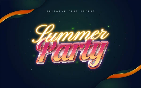 Letní Party Text Barevném Retro Stylu Zářivý Neonový Efekt Efekt — Stockový vektor
