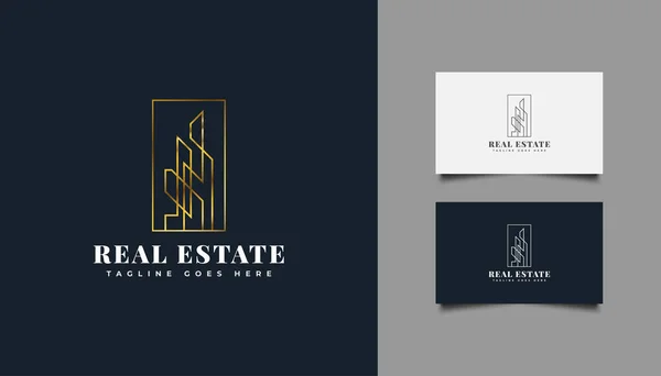 Logotipo Minimalista Bienes Raíces Degradado Oro Con Estilo Línea Logotipo — Vector de stock