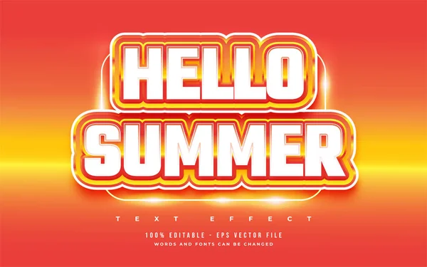 Hello Summer Text Bold White Orange Embossed Effect Efekt Upravitelného — Stockový vektor