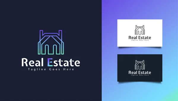 Real Estate Logo Design Colorful Gradient Line Style 로고가 — 스톡 벡터