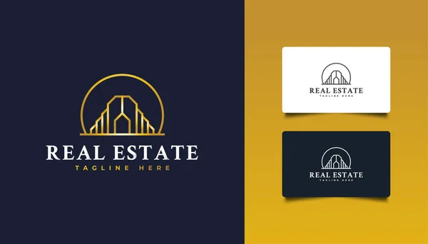 Luxury Gold Real Estate Logo Σχεδιασμός Στυλ Γραμμής Κατασκευή Αρχιτεκτονική — Διανυσματικό Αρχείο