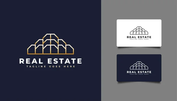 Logo Immobiliare Oro Con Stile Linea Logo Costruzione Architettura Edilizia — Vettoriale Stock