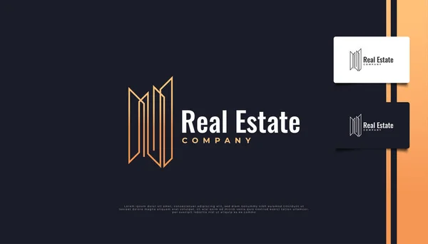 Minimalistisch Real Estate Logo Met Line Style Bouw Architectuur Gebouw — Stockvector