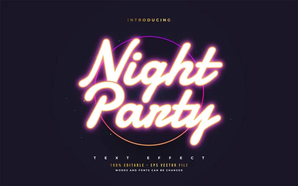 Night Party Text Style Met Gloeiend Neon Effect Bewerkbare Tekststijleffecten — Stockvector