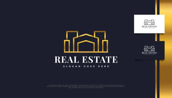 Luxury Gold Real Estate Logo Design Stylu Minimalistycznym Szablon Budowy — Wektor stockowy